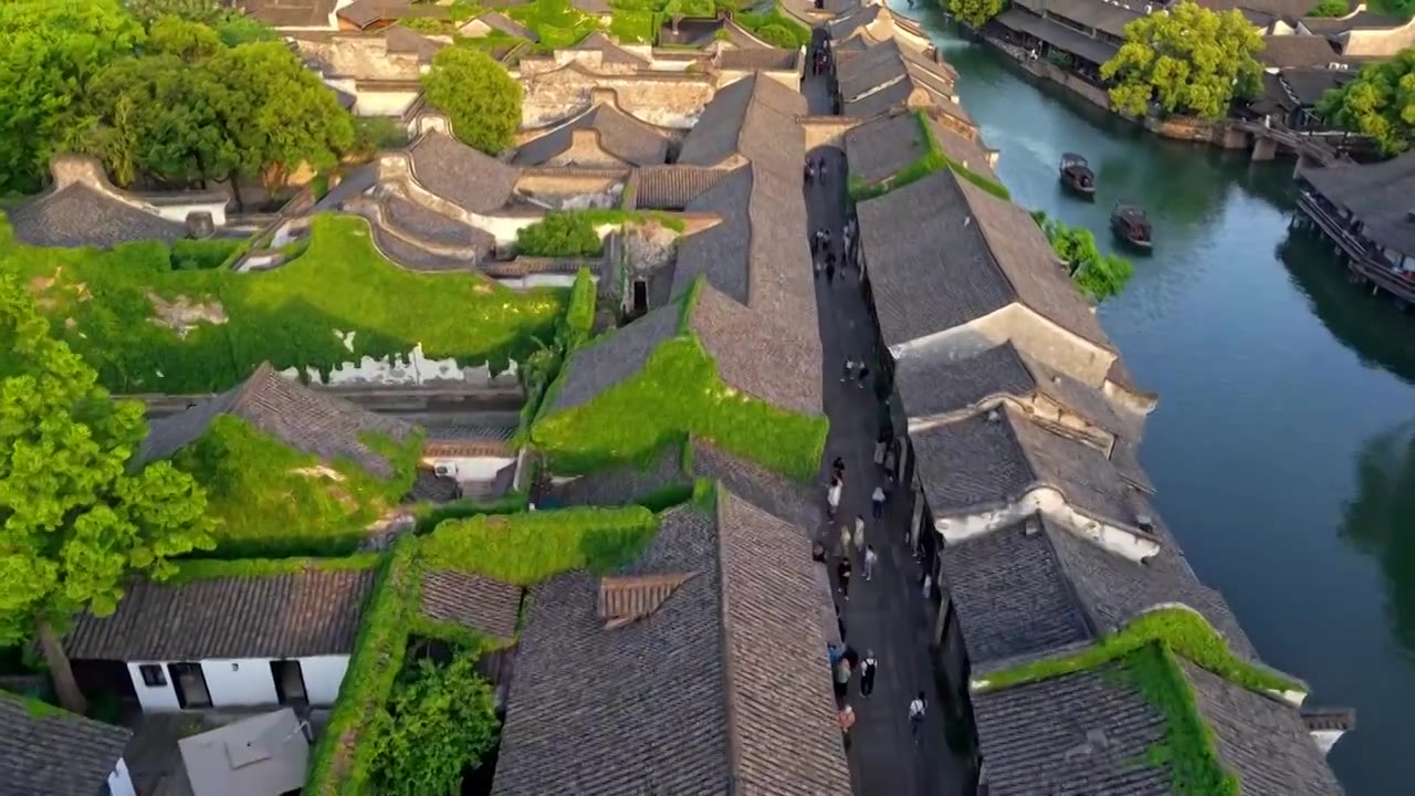 乌镇西栅航拍视频素材画面4