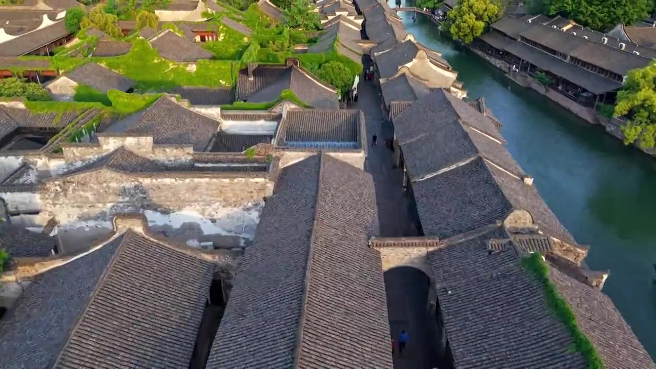 乌镇西栅航拍视频素材画面1