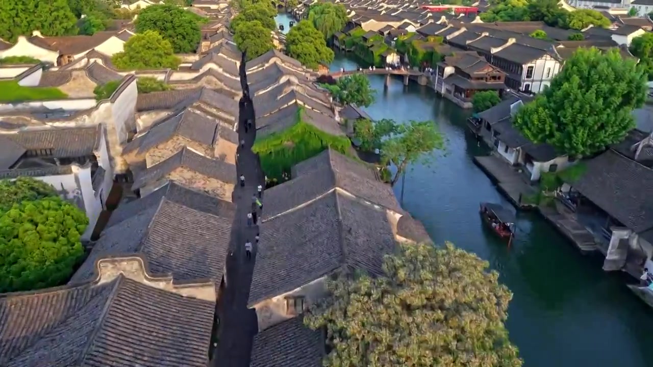 乌镇西栅航拍视频素材画面4