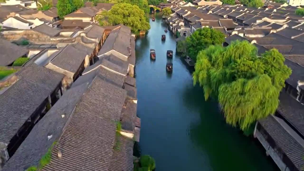 乌镇西栅航拍视频素材画面1