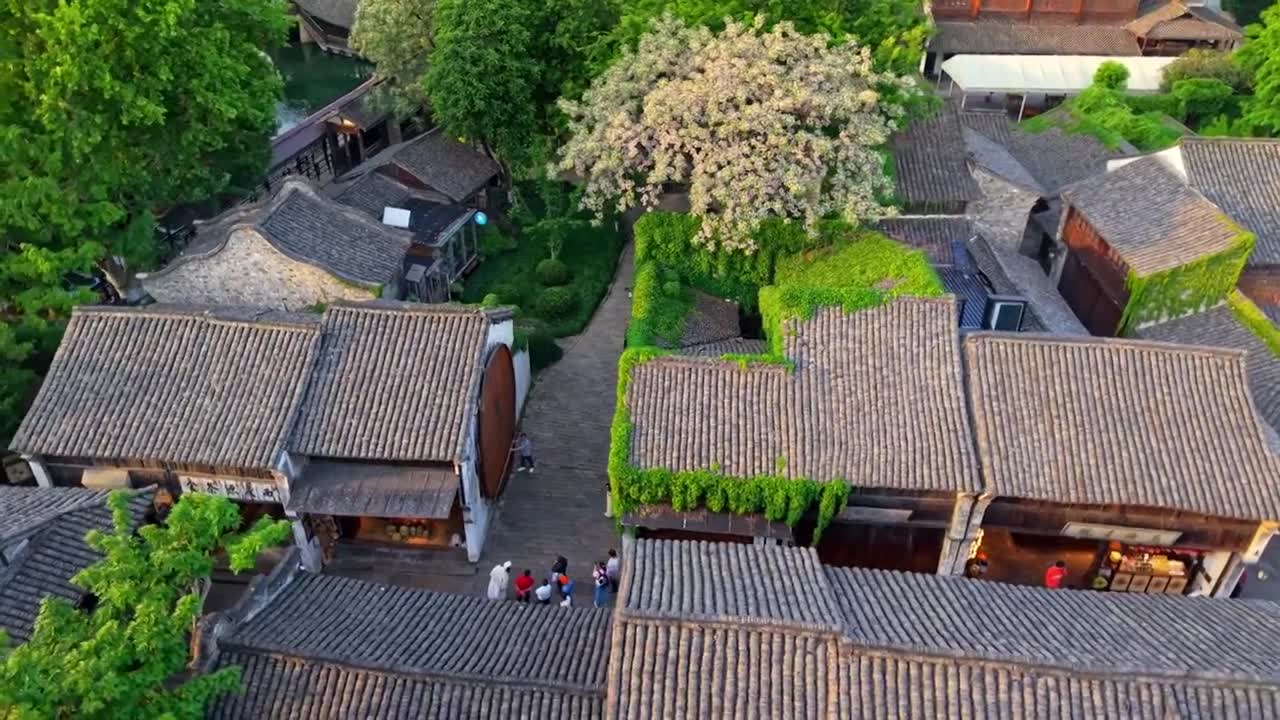 乌镇西栅航拍视频素材画面1