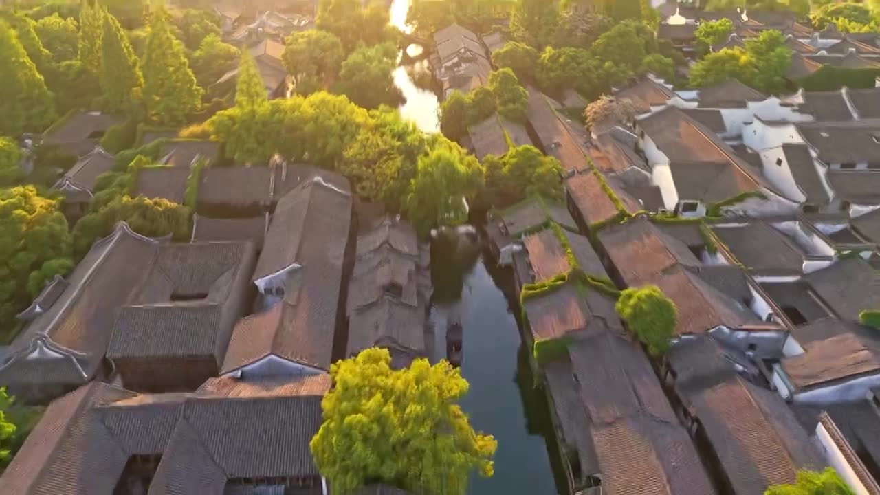 乌镇西栅航拍视频素材画面1