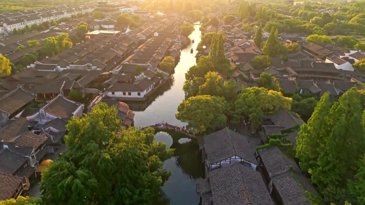 乌镇西栅航拍视频素材画面1