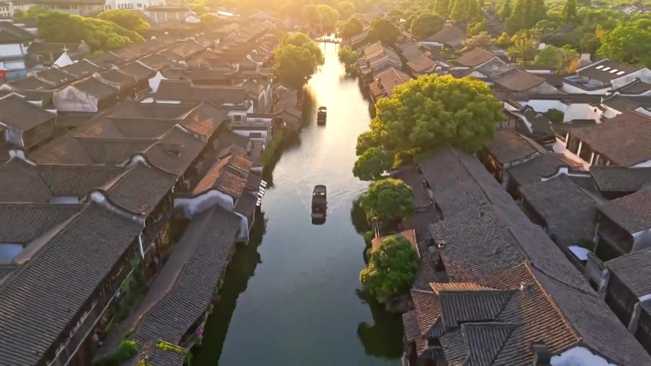 乌镇西栅航拍视频素材画面1