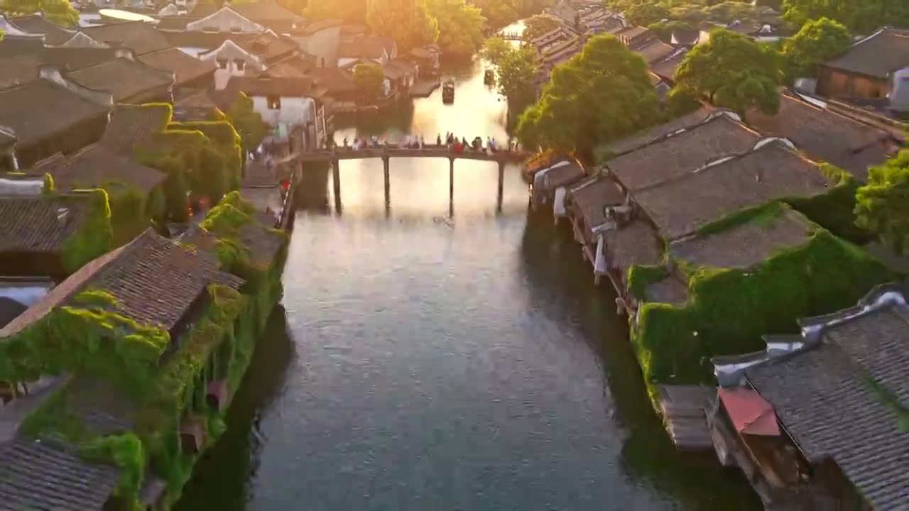 乌镇西栅航拍视频素材画面1