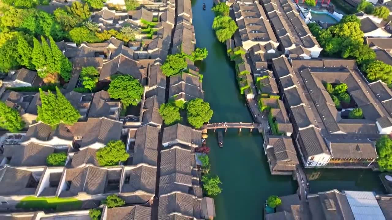 乌镇西栅航拍视频素材画面1