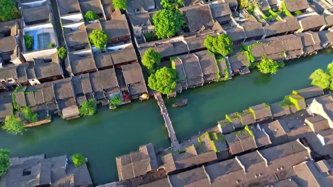 乌镇西栅航拍视频素材画面1