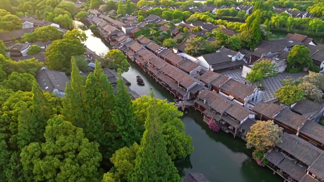 乌镇西栅航拍视频素材画面1