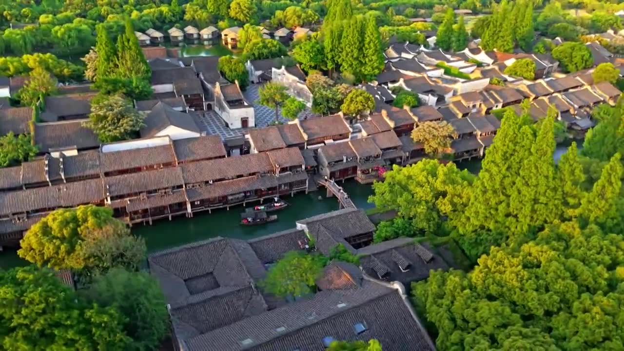 乌镇西栅航拍视频素材画面1