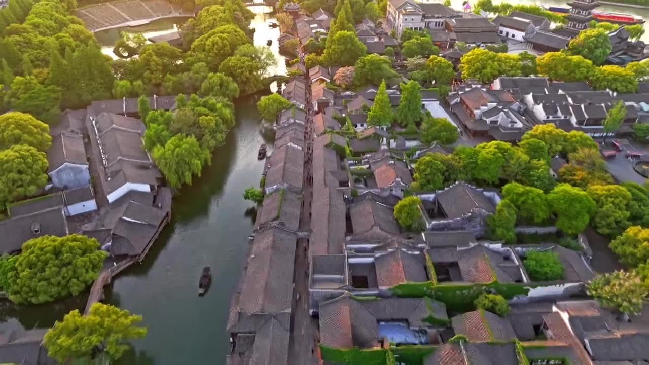 乌镇西栅航拍视频素材画面1