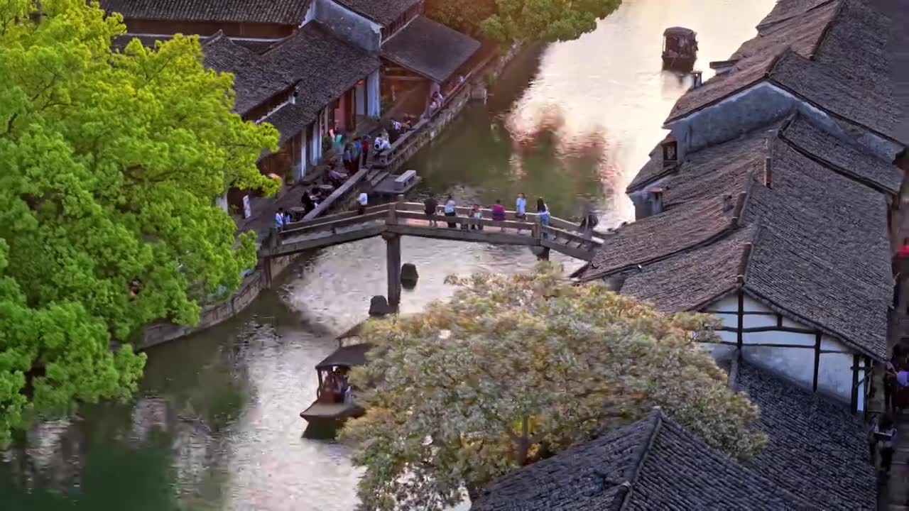 乌镇西栅航拍视频素材画面1