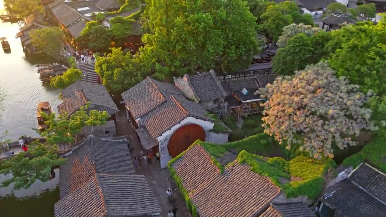 乌镇西栅航拍视频素材画面1