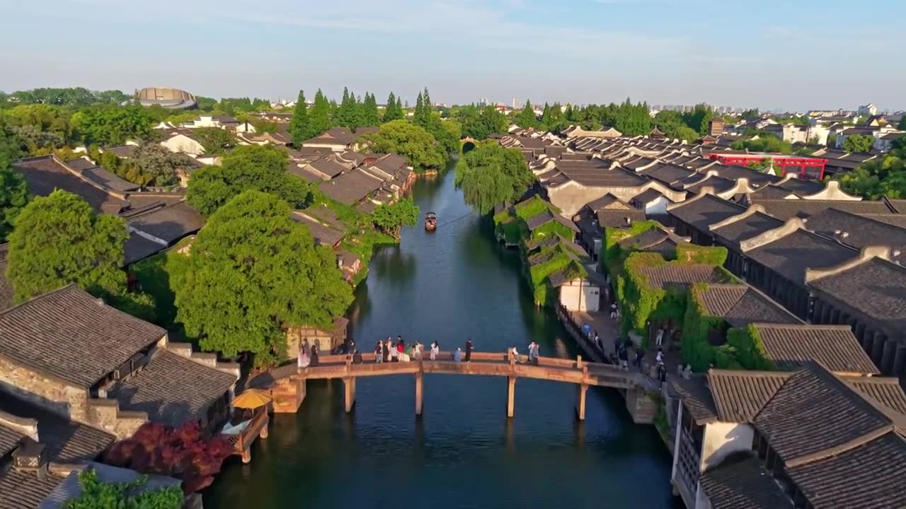 乌镇西栅航拍视频素材画面1