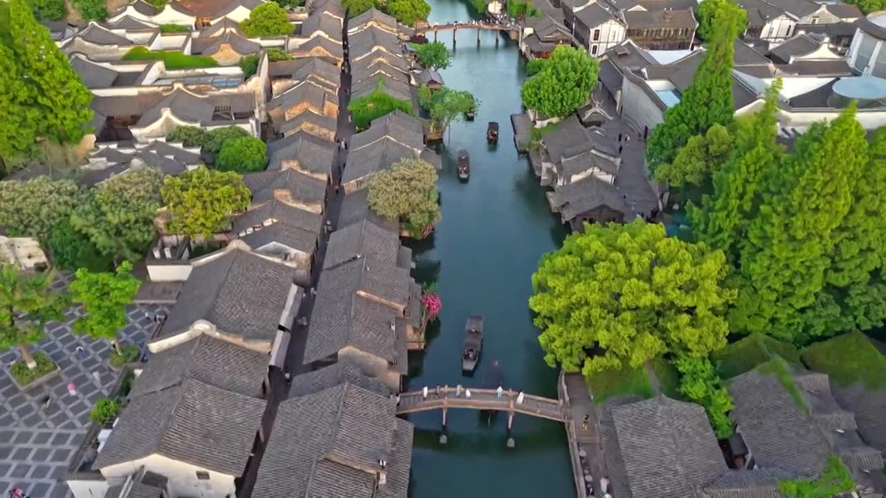乌镇西栅航拍视频素材画面1