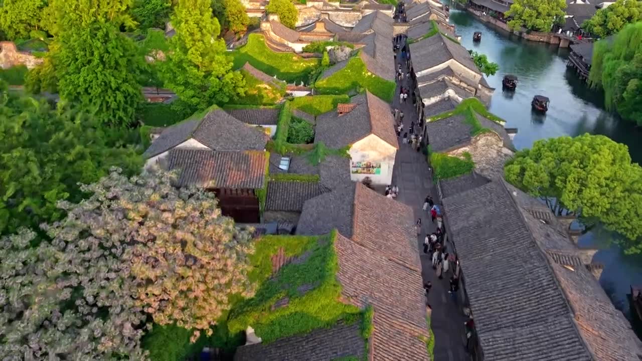 乌镇西栅航拍视频素材画面1