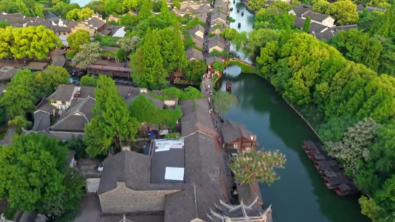 乌镇西栅航拍视频素材画面1