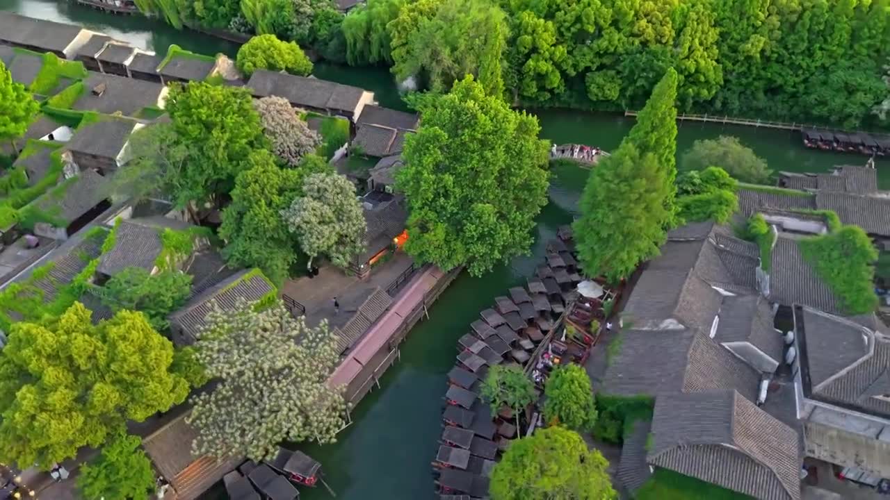 乌镇西栅航拍视频素材画面1