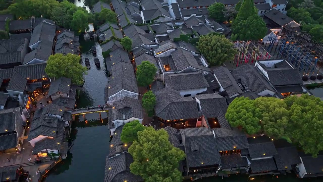乌镇西栅夜景航拍视频素材画面4