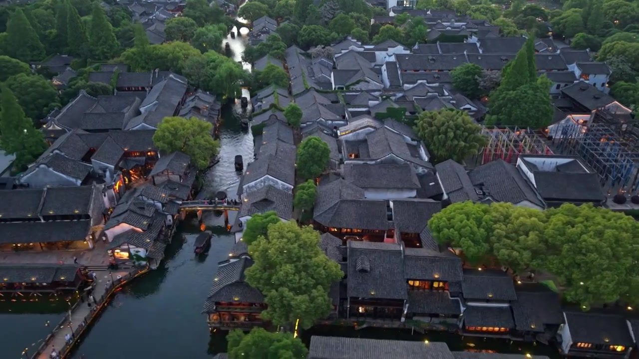 乌镇西栅夜景航拍视频素材画面3
