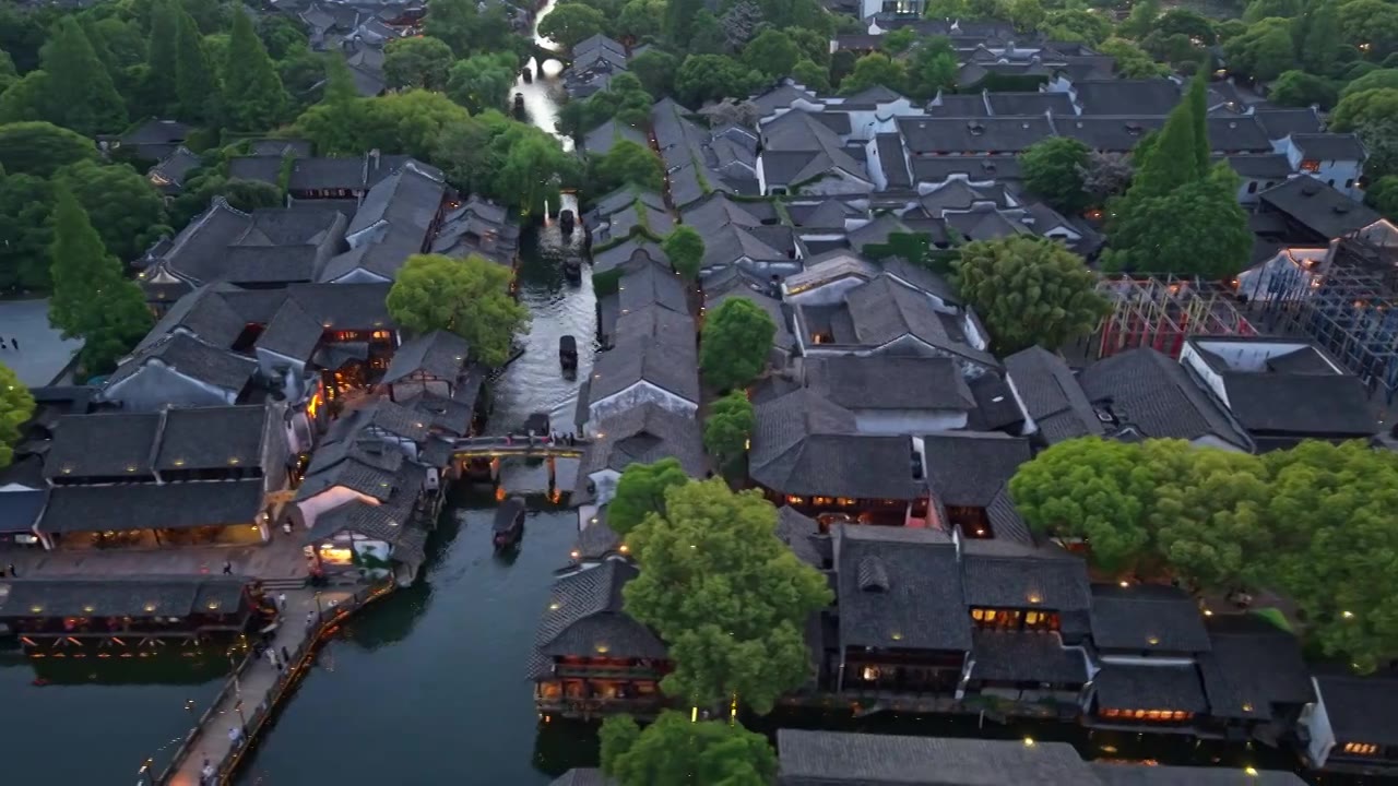 乌镇西栅夜景航拍视频素材画面4