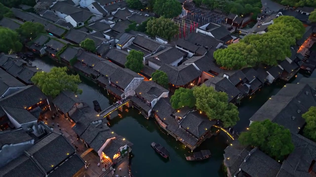 乌镇西栅夜景航拍视频素材画面4