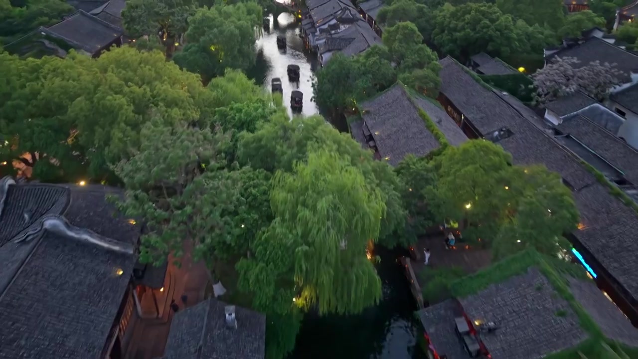 乌镇西栅夜景航拍视频素材画面4