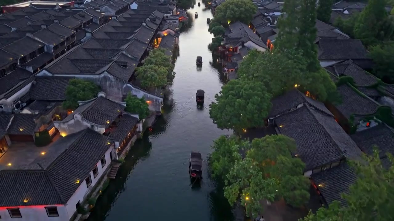 乌镇西栅夜景航拍视频素材画面3