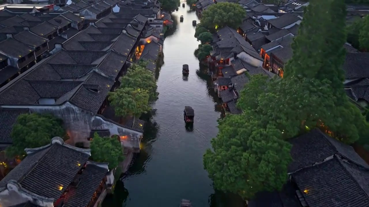 乌镇西栅夜景航拍视频素材画面4