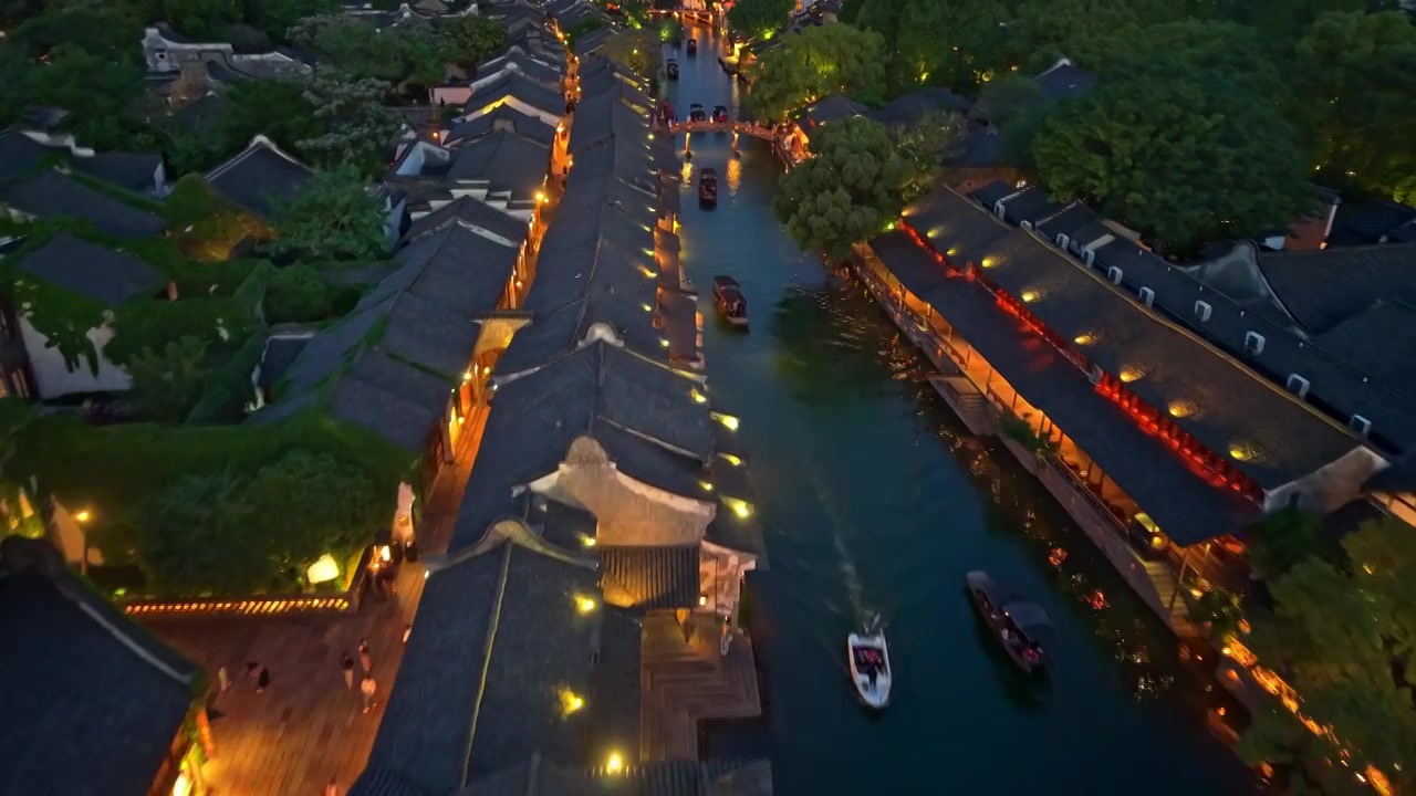 乌镇西栅夜景航拍视频素材画面4