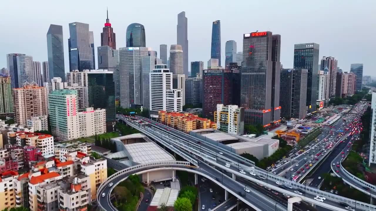 珠江新城高空航拍视频素材画面1