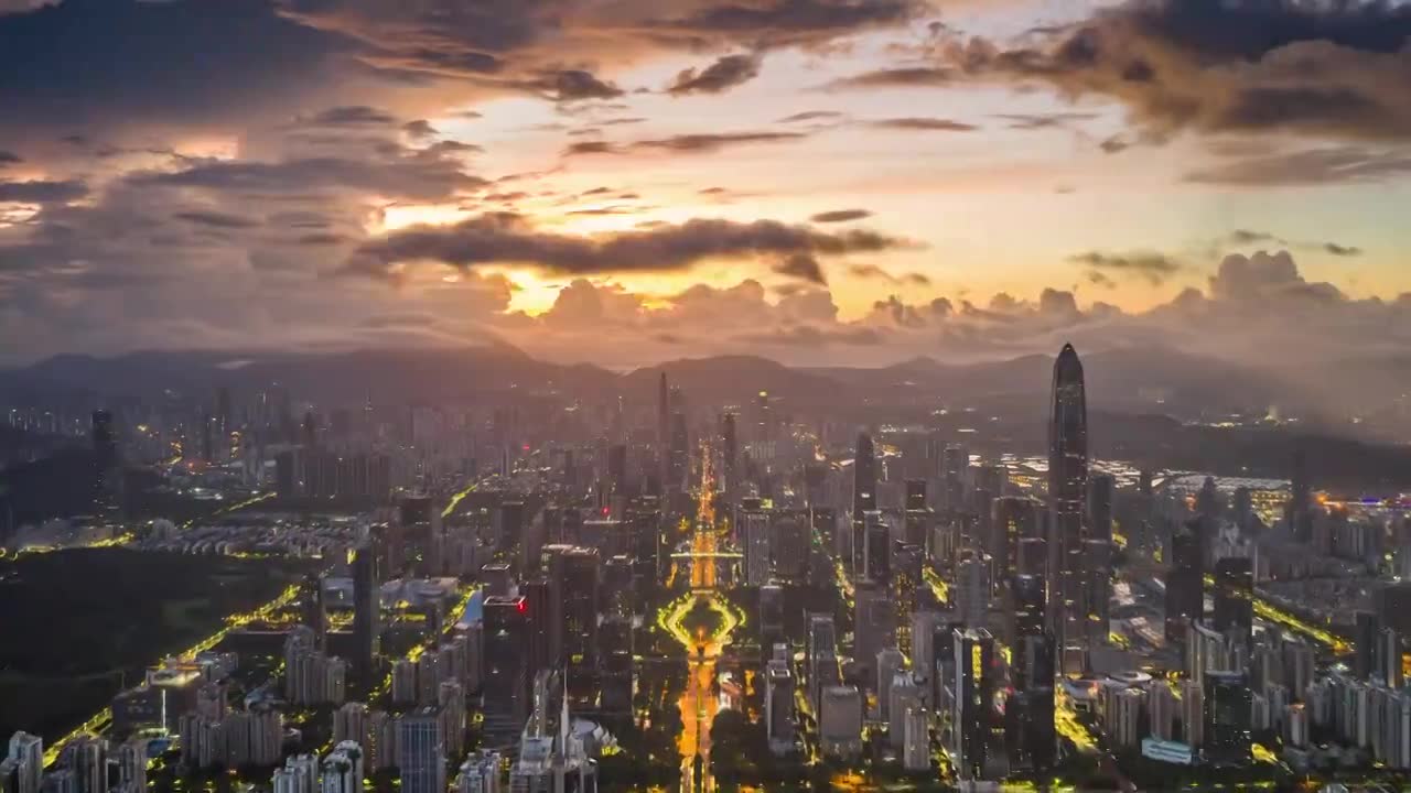 深圳黎明日出航拍延时视频素材画面1