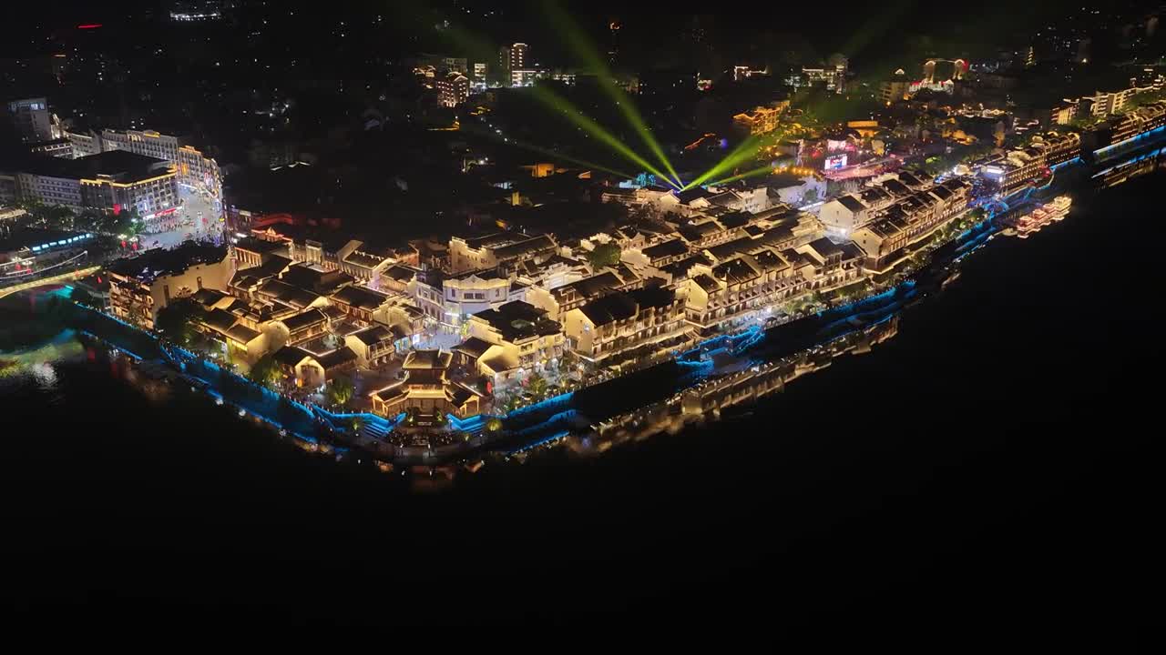 4K航拍怀化市洪江区洪江古商城夜景视频素材画面1