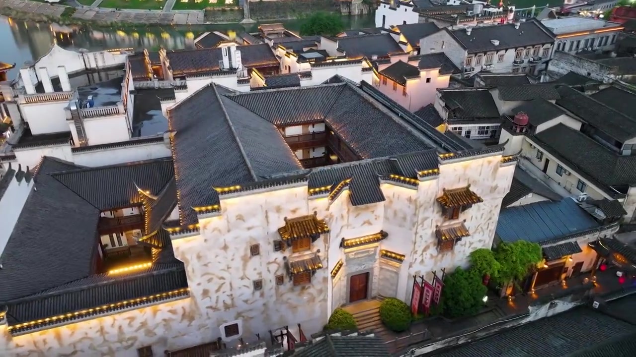 4K航拍怀化市洪江区洪江古商城夕阳视频素材画面3