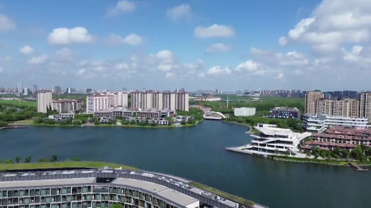 JW万豪酒店，上海之鱼景区，上海市奉贤区，无人机航拍影像视频素材画面4
