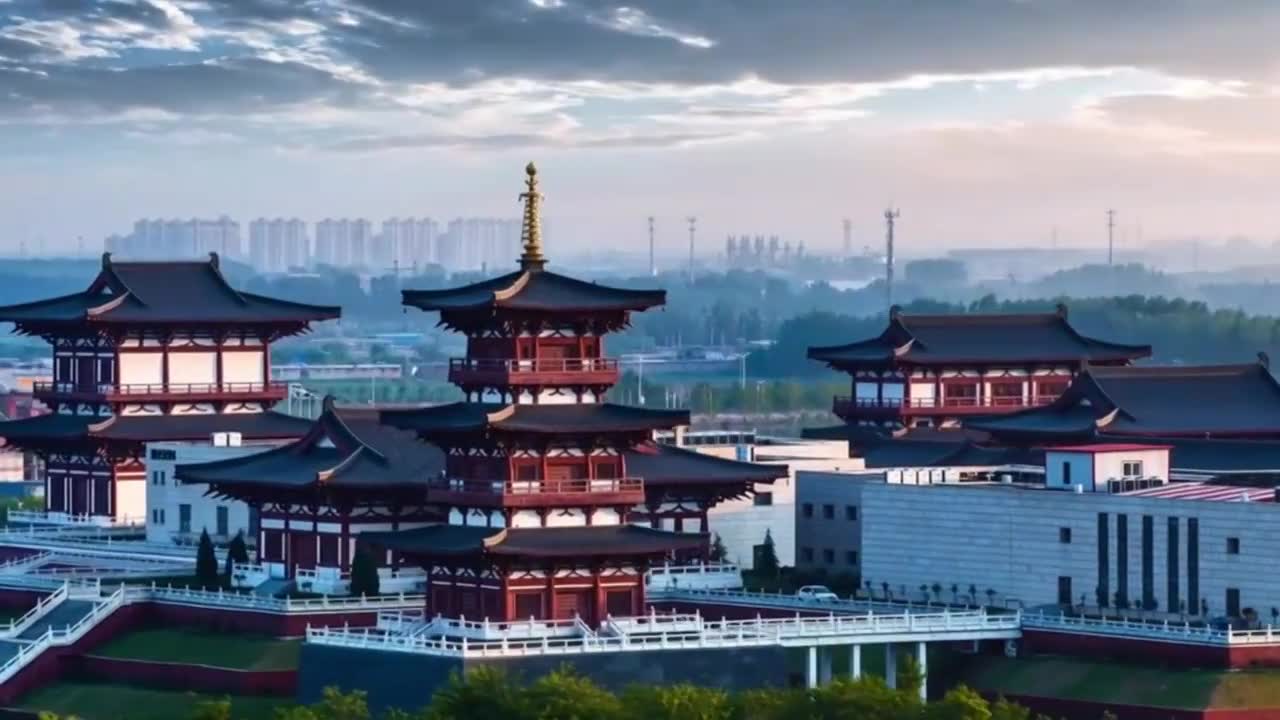 古风楼阁航拍延时唐山龙泉寺视频素材画面1