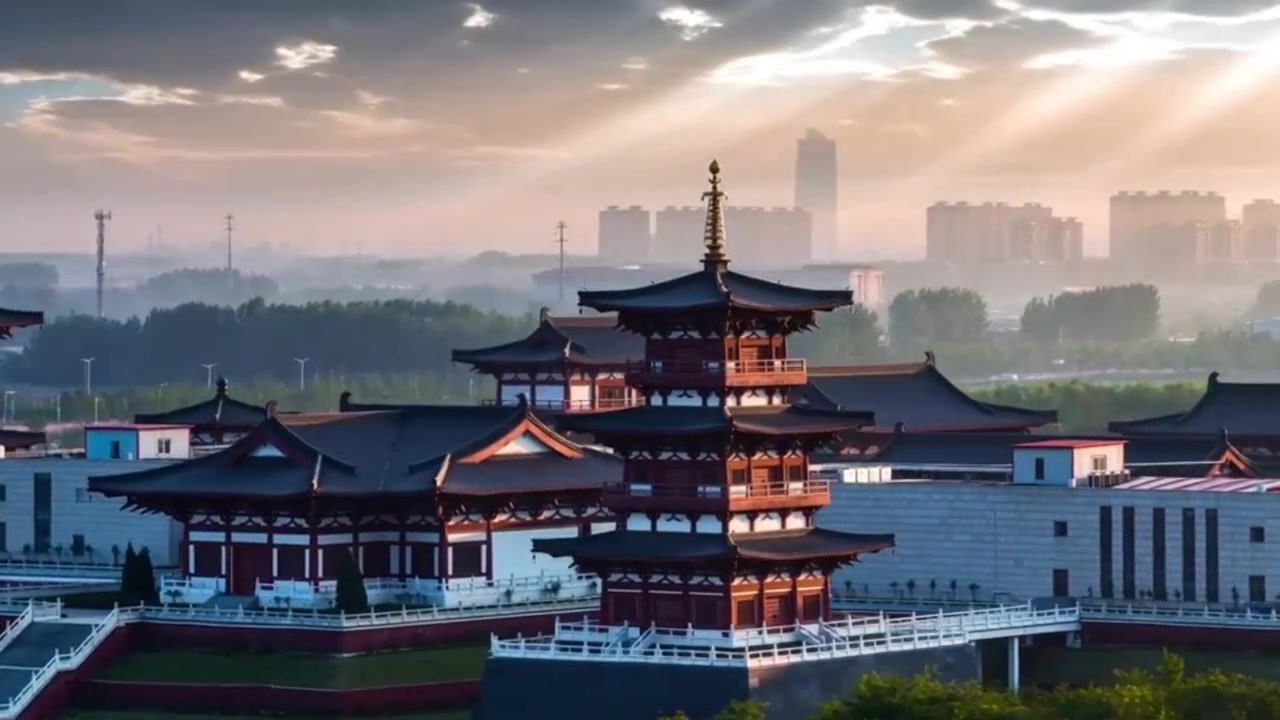 古风楼阁航拍延时唐山龙泉寺视频素材画面3