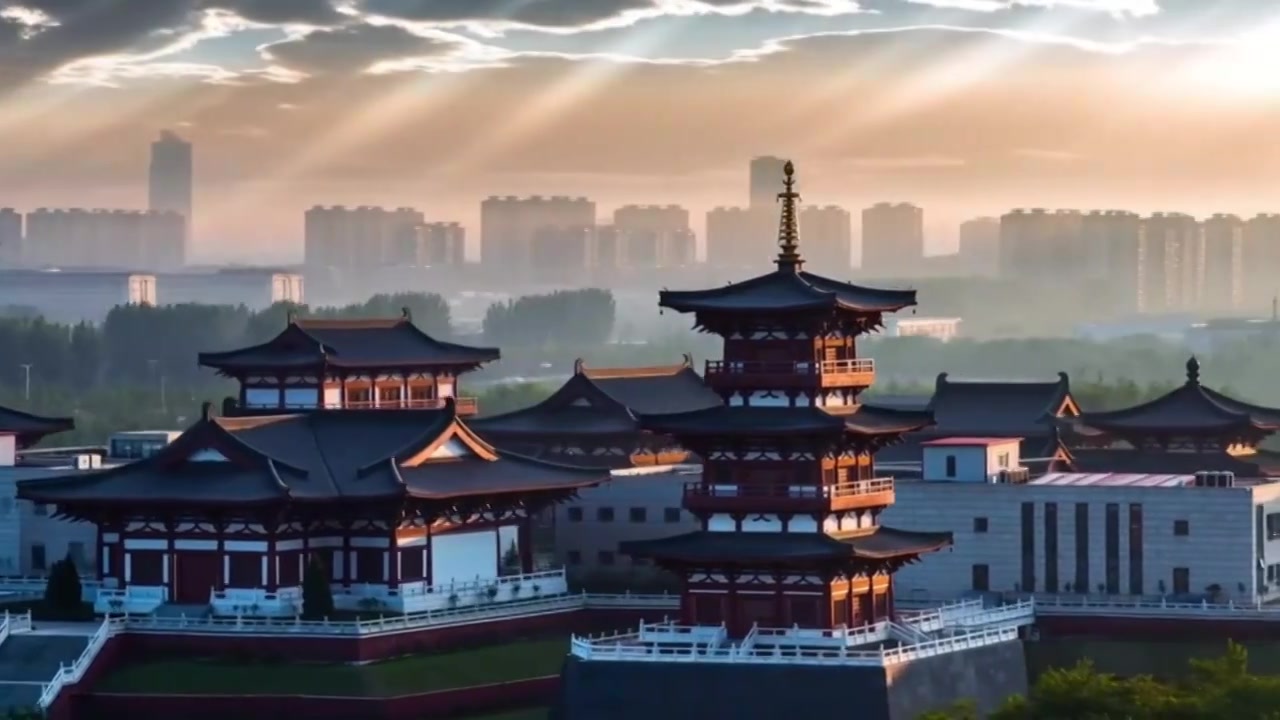 古风楼阁航拍延时唐山龙泉寺视频素材画面4