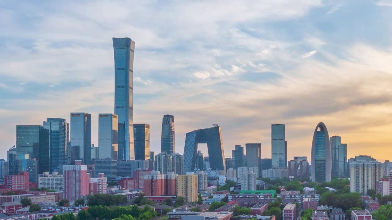 北京CBD日转夜延时视频素材画面1