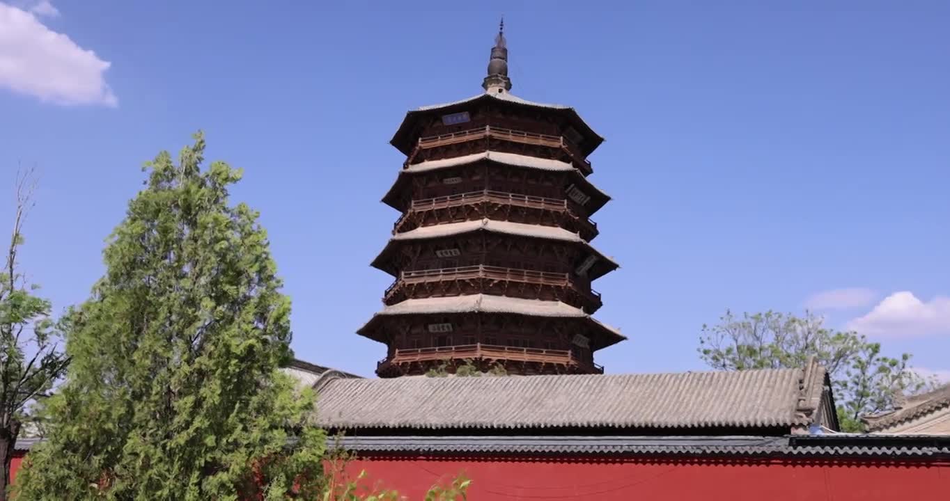 山西朔州应县木塔世界最高纯木古塔视频素材画面1