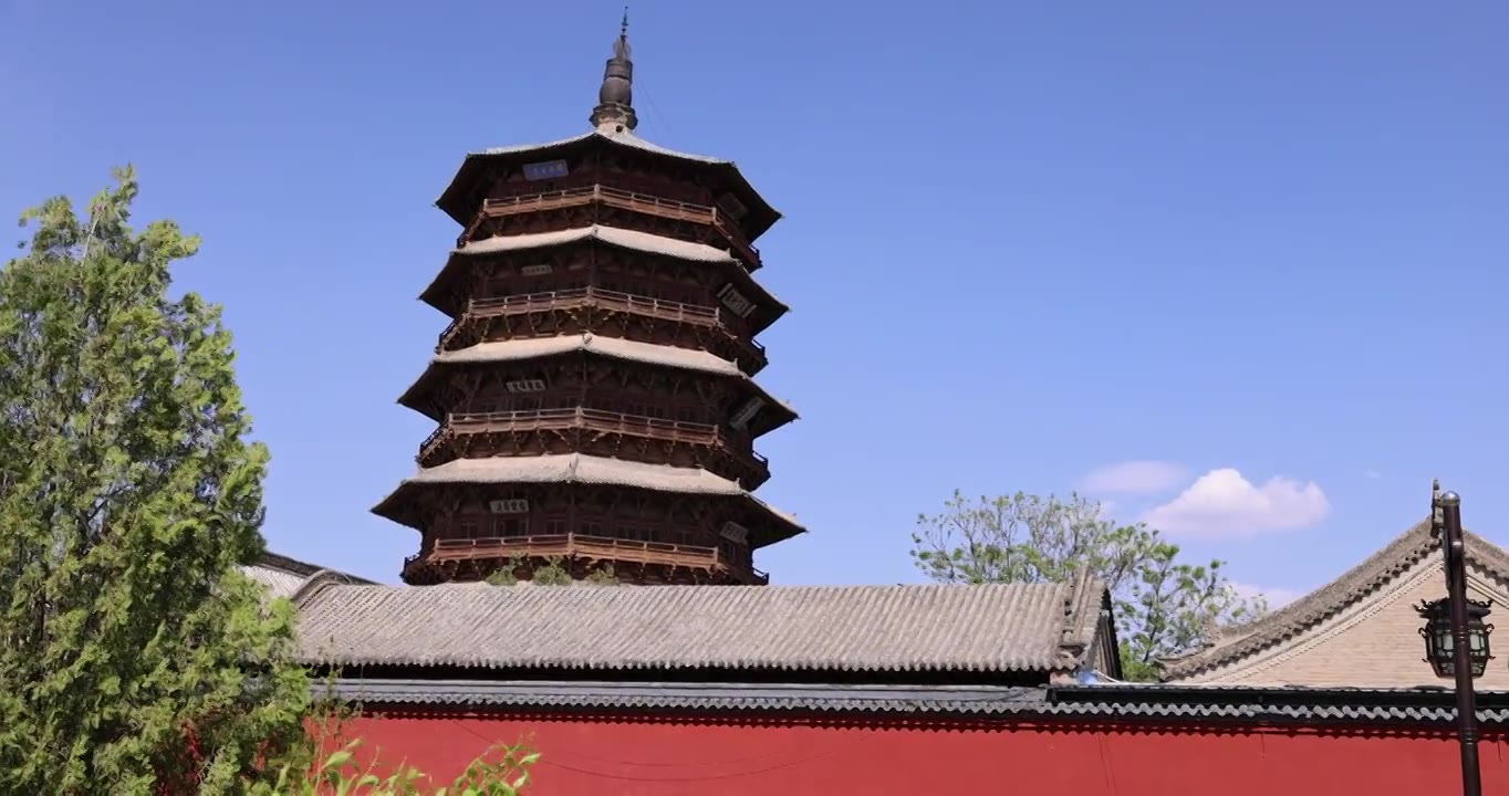 山西朔州应县木塔世界最高纯木古塔视频素材画面4
