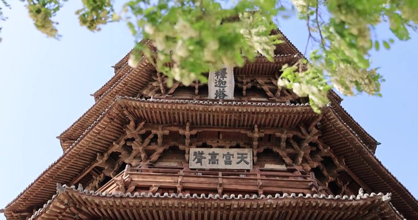 山西朔州应县木塔世界最高纯木古塔视频素材画面3