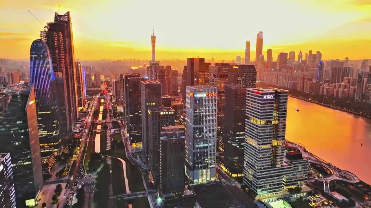 广州黄金时刻航拍视频素材画面3