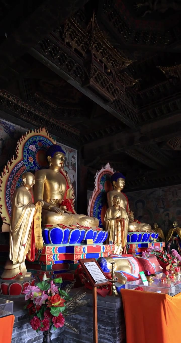 山西朔州净土寺大雄宝殿三世佛与十八罗汉视频素材画面4