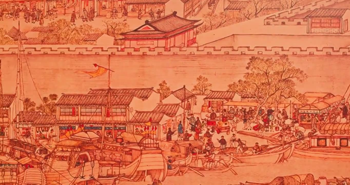 古代繁华城市水乡生活画卷局部视频素材画面1