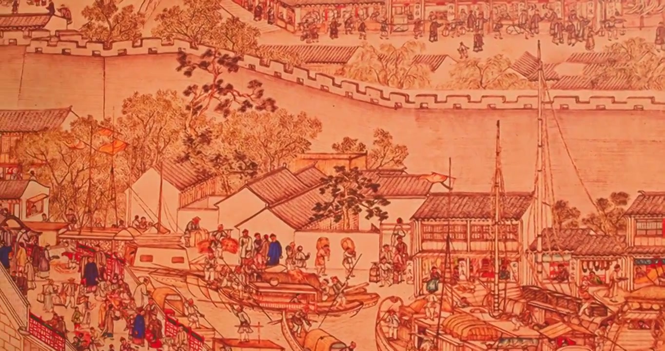 古代繁华城市水乡生活画卷局部视频素材画面3
