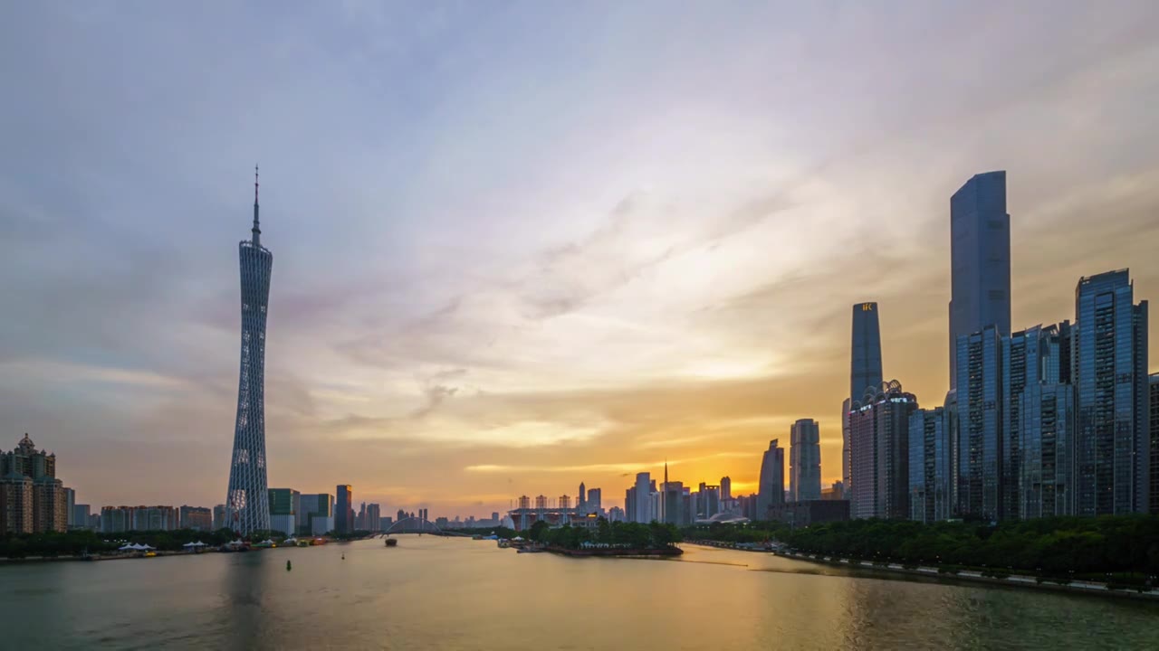广州塔黄昏延时视频素材画面1