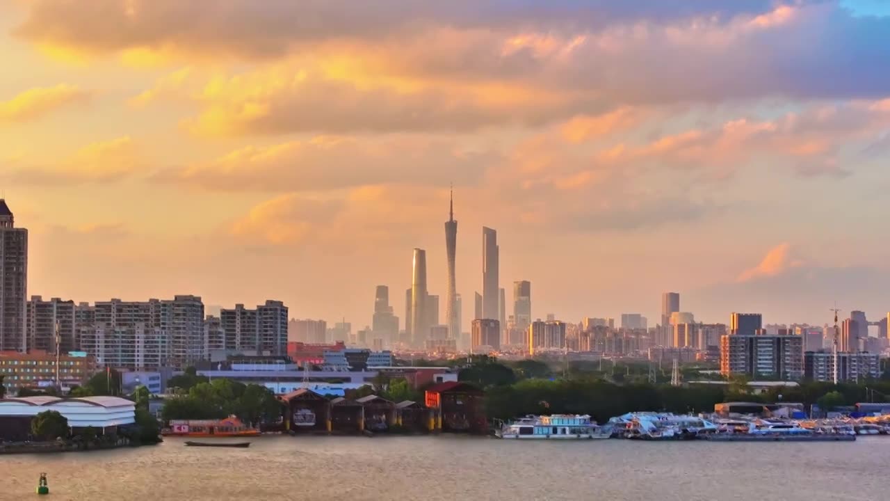 航拍广州晚霞视频素材画面1