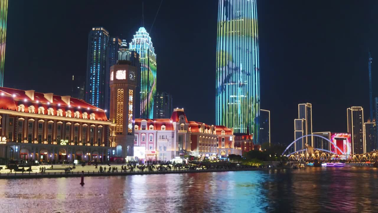 天津津湾广场城市风光夜景视频素材画面1