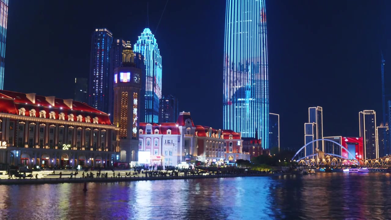 天津津湾广场城市风光夜景视频素材画面4