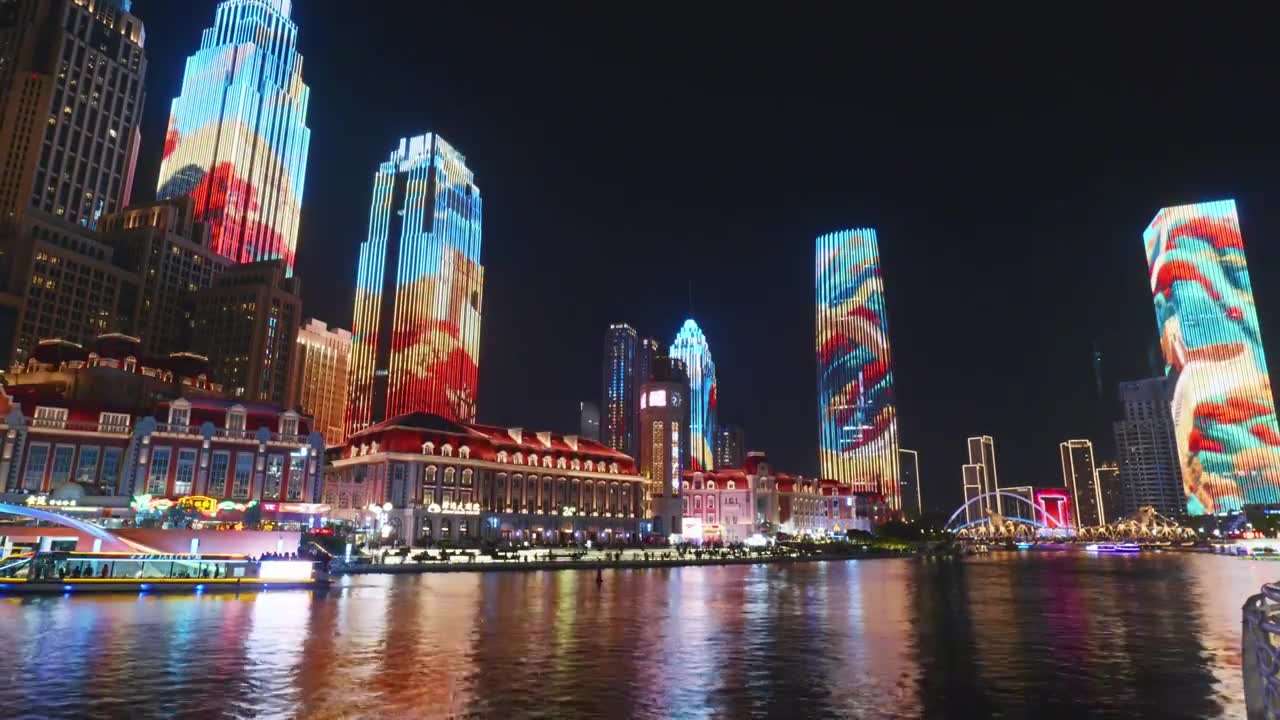 天津津湾广场城市风光夜景视频素材画面1